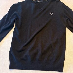 Fred Perry Black V-Neck merino wool Sweater